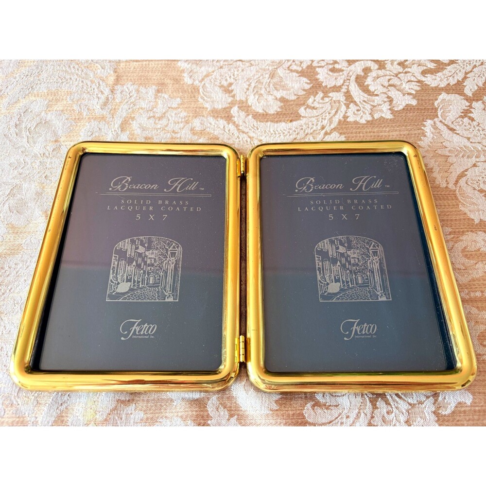 Vintage Solid Brass Gold-Tone Hinged Double Picture Frame 5 X7 MCM
